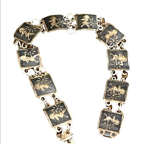 Vintage 1940s Sterling silver 925 SIAM Goddess link bracelet - Picture 2 of 6